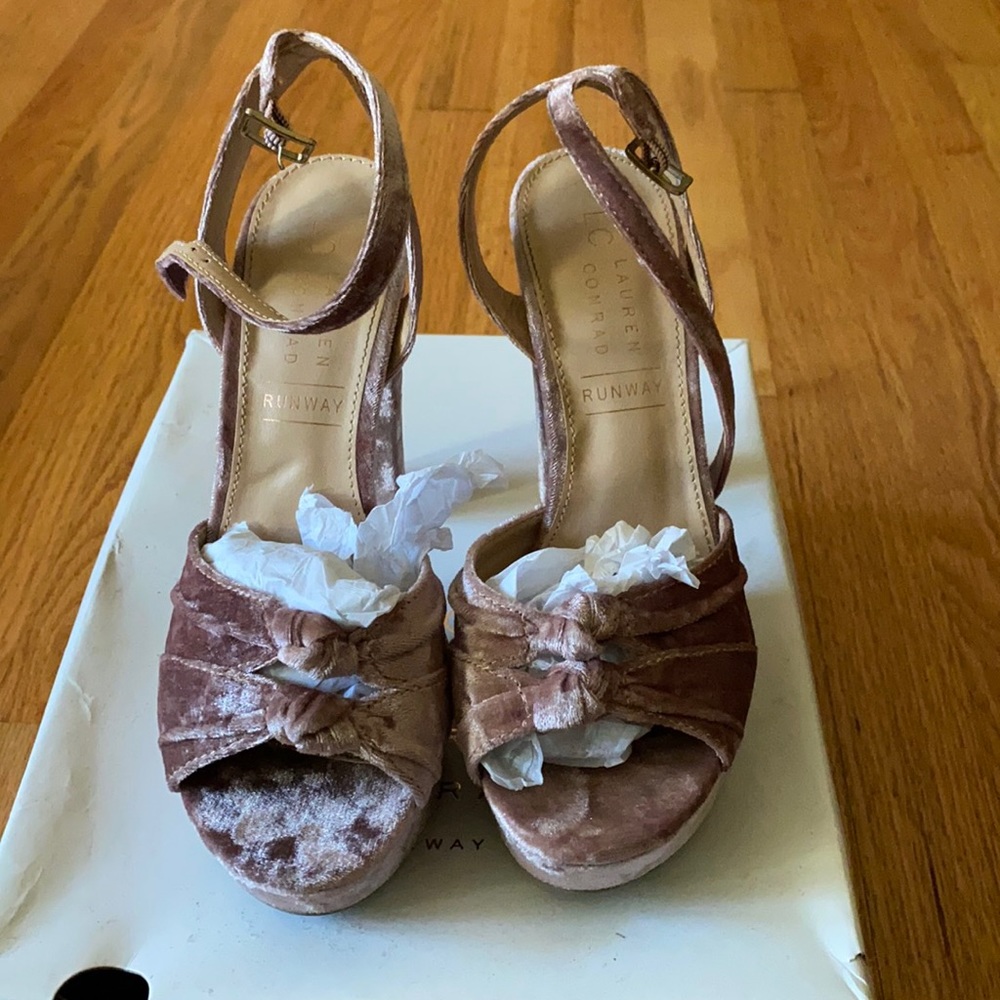 Blush velvet high heels